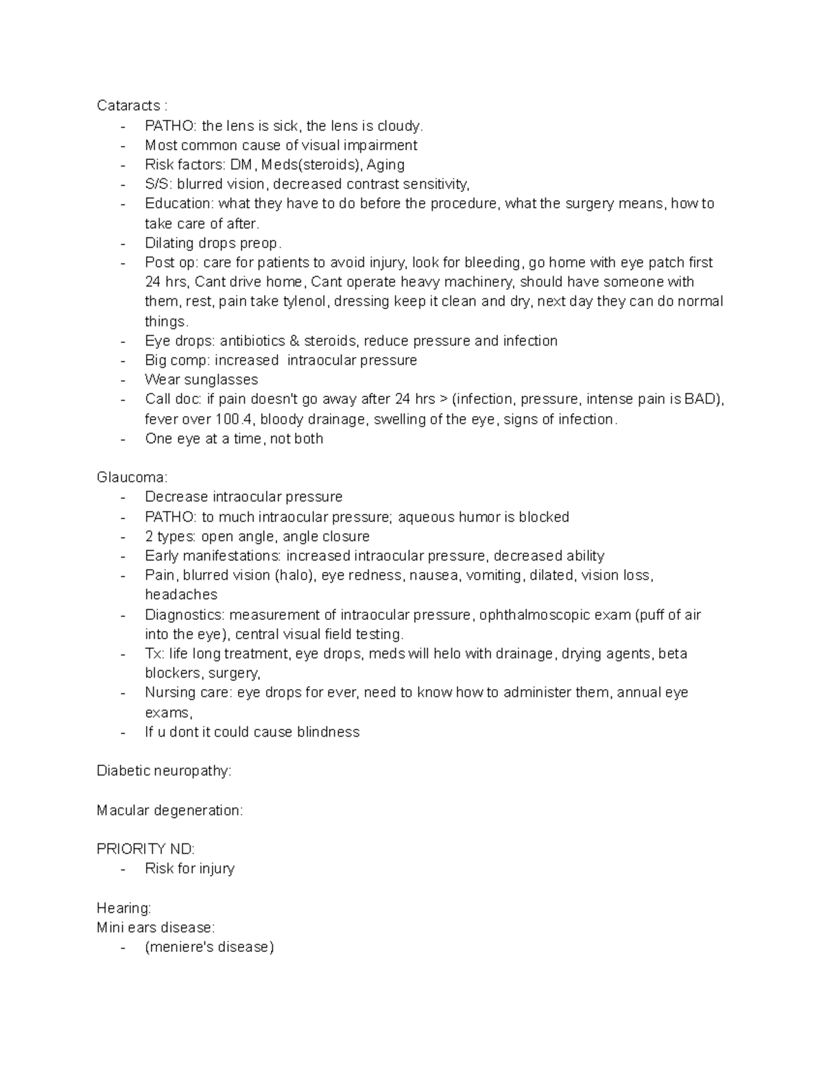 Review and Study Guide: Test 3 med surg - Cataracts : - PATHO: the lens ...