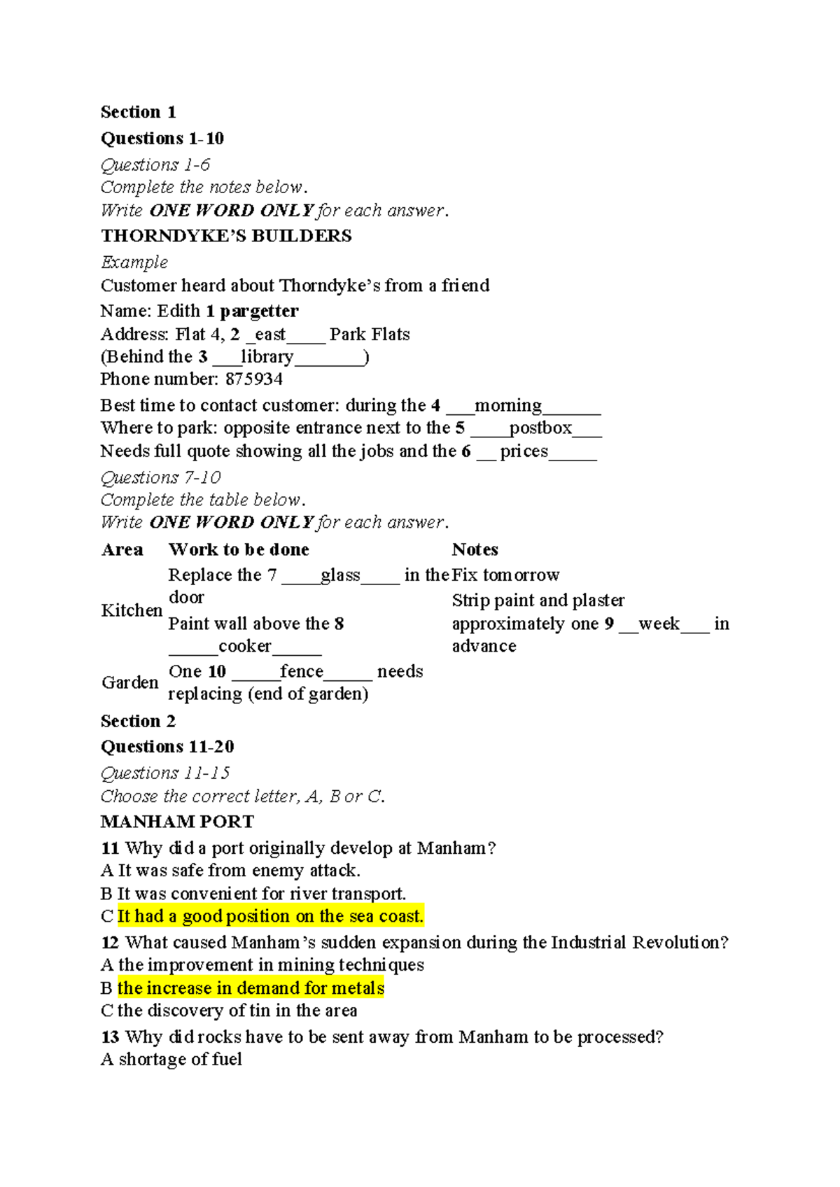 Ielts Listening Test 4 - travail anglaid - Section 1 Questions 1 ...