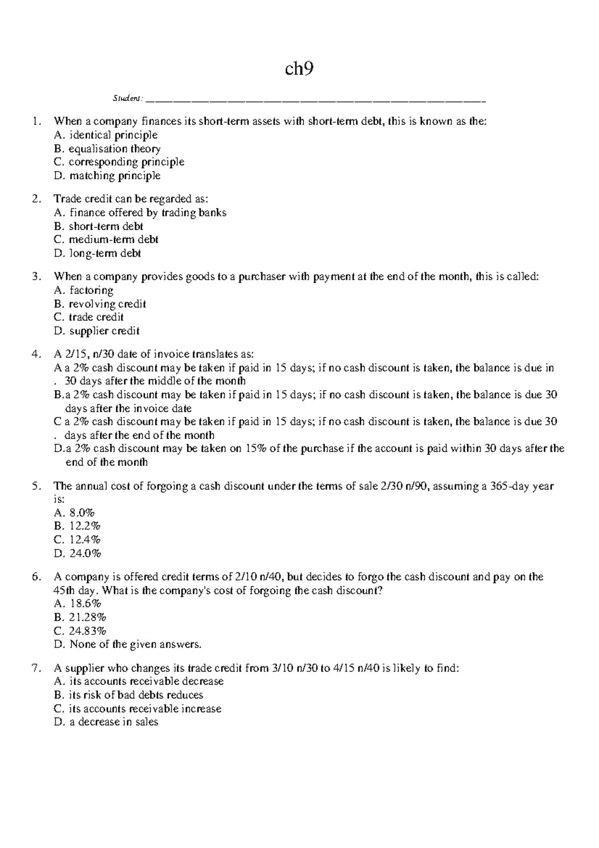 Ch9.pdf - Testbank - ch _Student: - Studocu