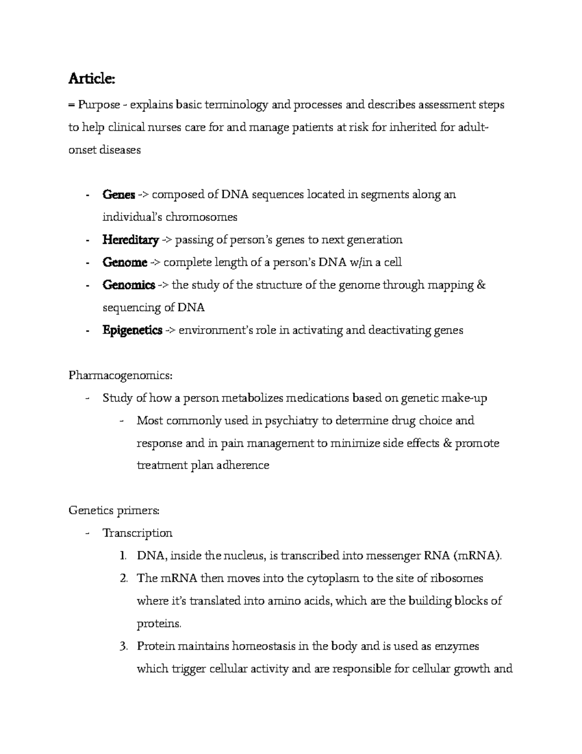 Genetic Mutations notes - Article: = Purpose - explains basic ...