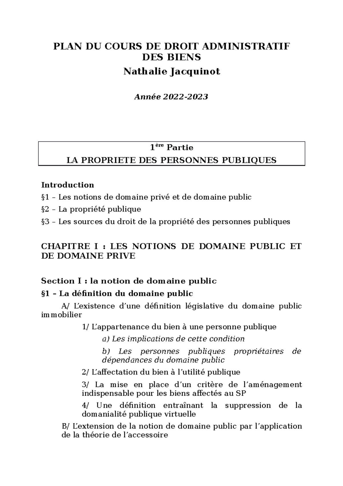 PLAN DU Cours DE Droit Administratif DES Biens - PLAN DU COURS DE DROIT ...