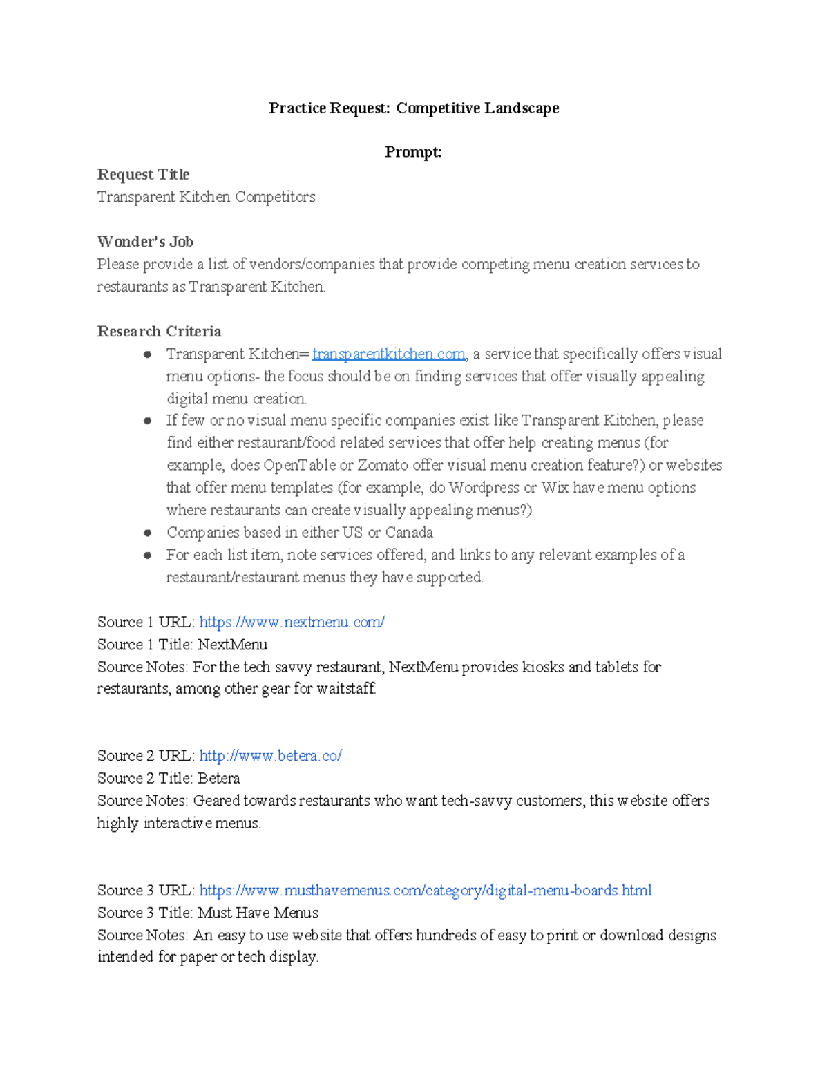 Competitive Landscapes - Practice Request: Competitive Landscape Prompt:  Request Title Transparent - StuDocu