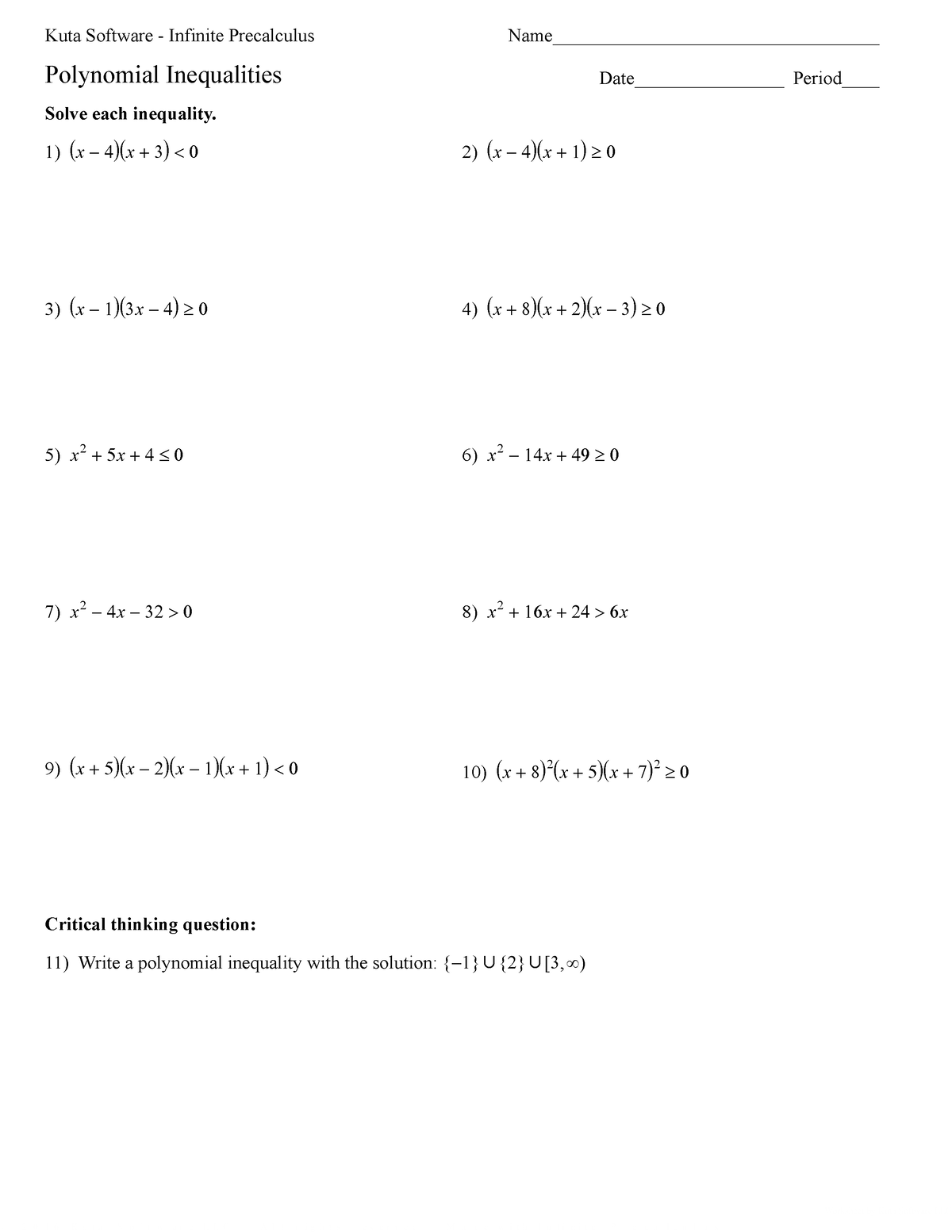 A Polynomial Inequalities Practice with Answer - ©Z O 2 Y 0 O 1 n 6 s ...