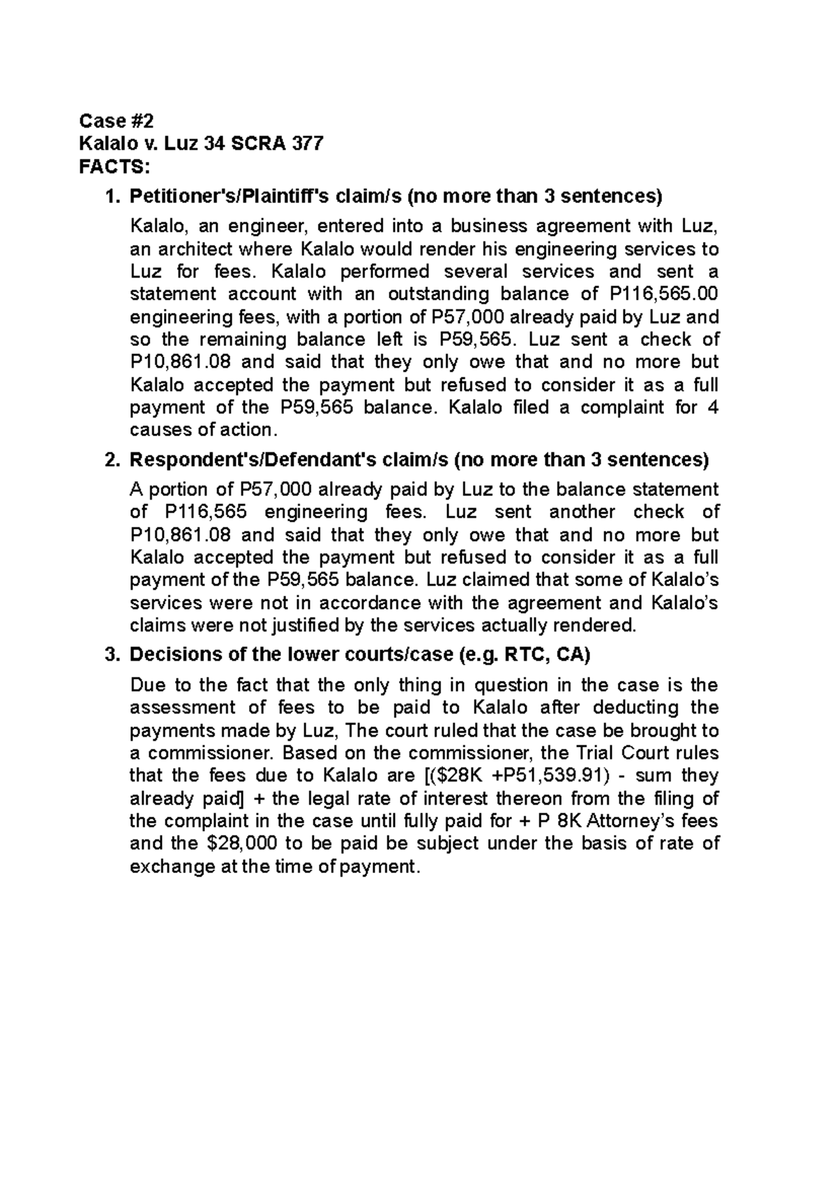 Module 4 Cases (Group 8) - Case # Kalalo v. Luz 34 SCRA 377 FACTS: 1 ...