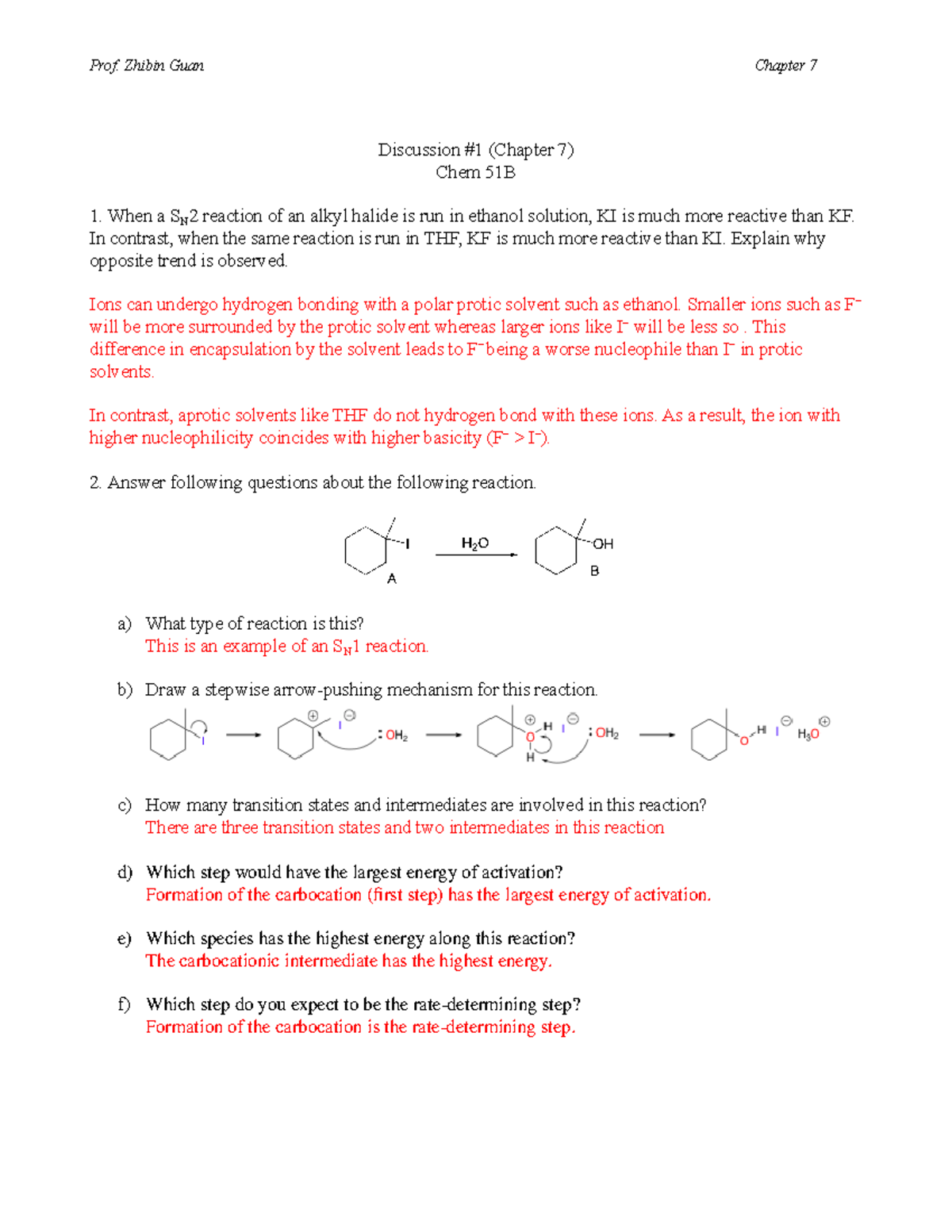 Discussion Ps#1 Answer Key - Discussion #1 (chapter 7) Chem 51b When A 