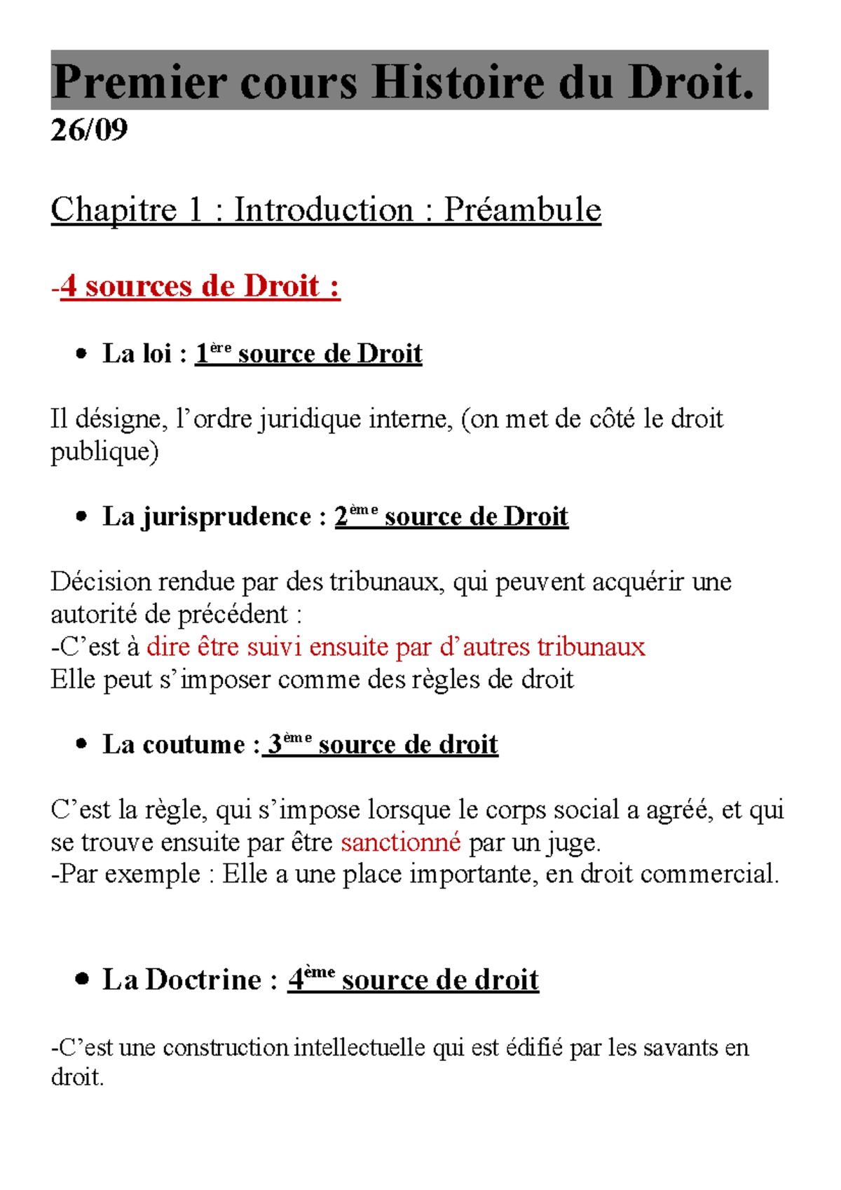 Premier cours Histoire du Droit - 26/ Chapitre 1 : Introduction ...