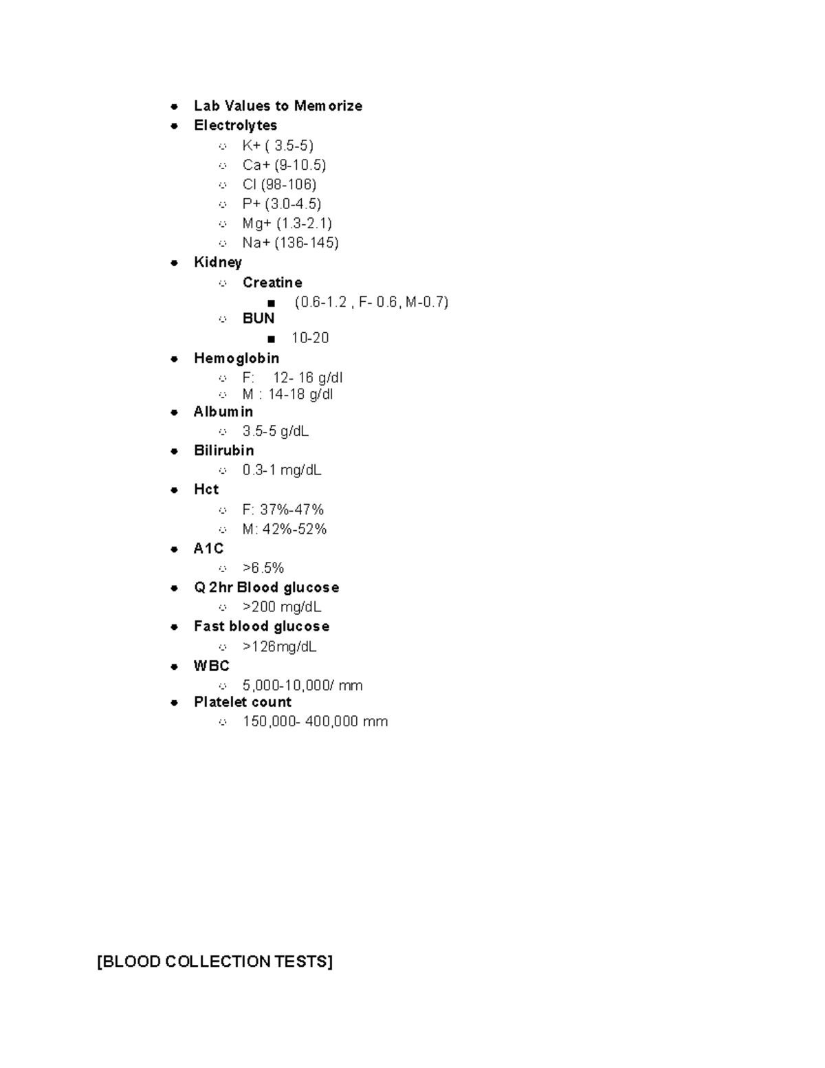 Nurs 120 Final review - Comprehensive notes - Lab Values to Memorize ...