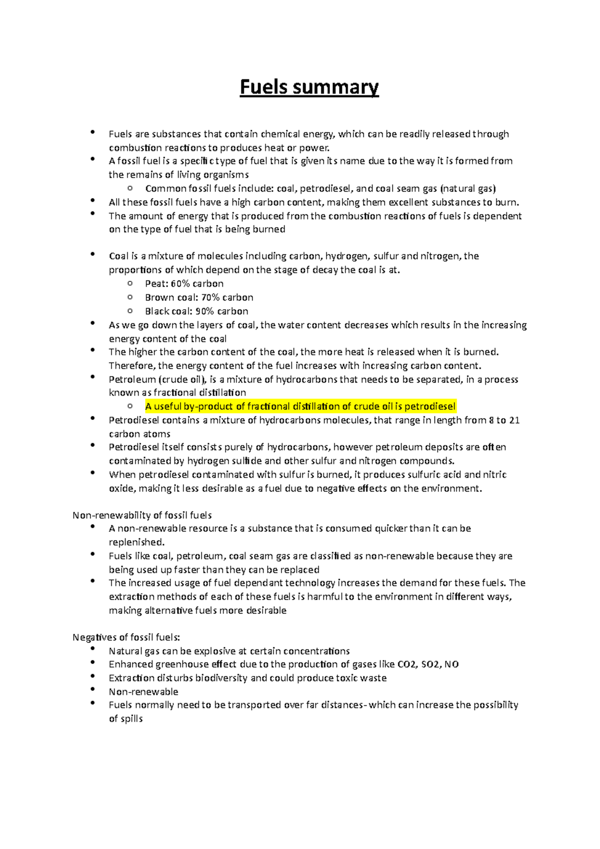 Fossil Fuels and Biofuels summary AOS1 Unit3 - Fuels summary Fuels are ...