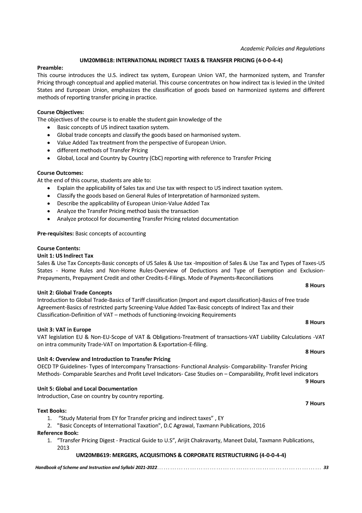 UM20MB618 International Indirect Taxes & Transfer Pricing Academic