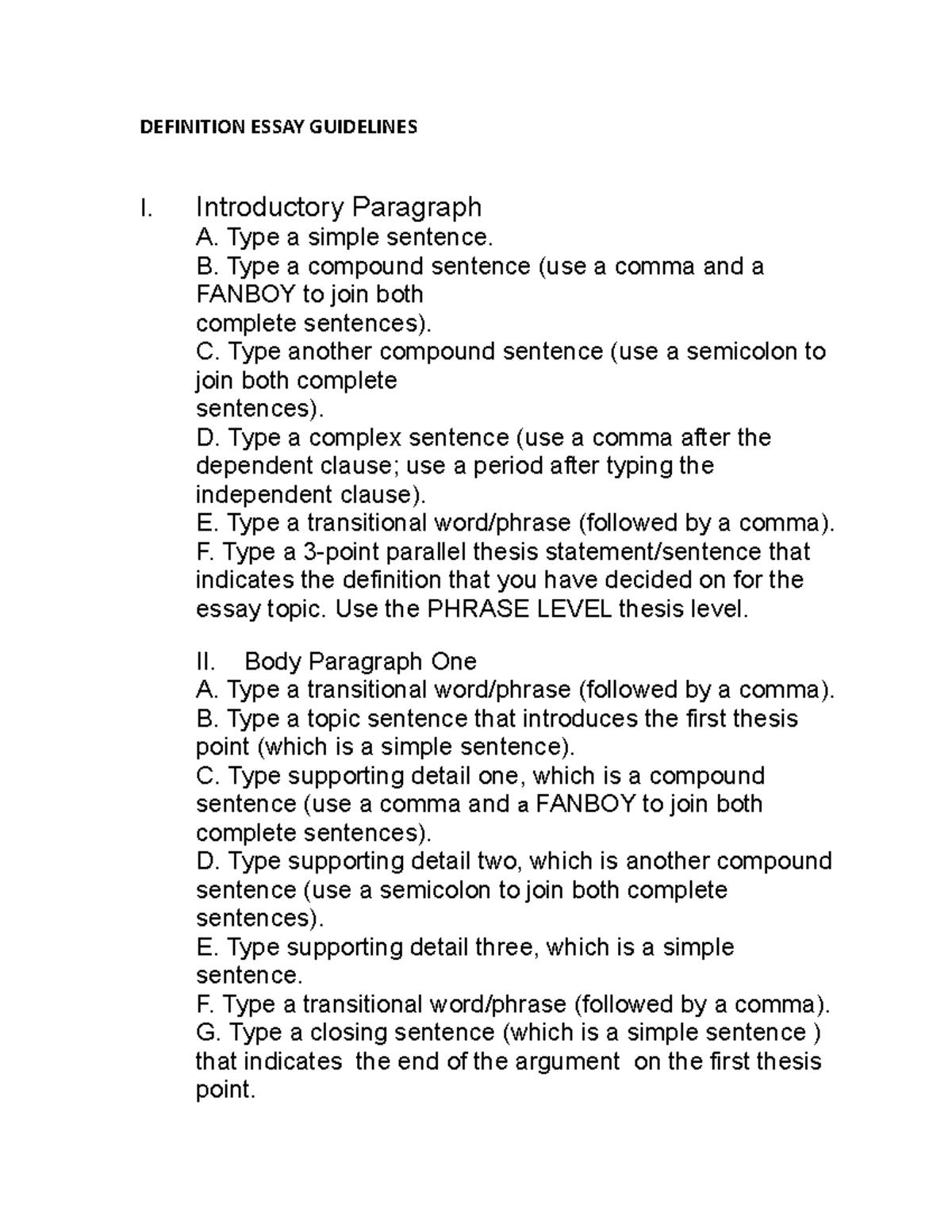 definition essay guidelines