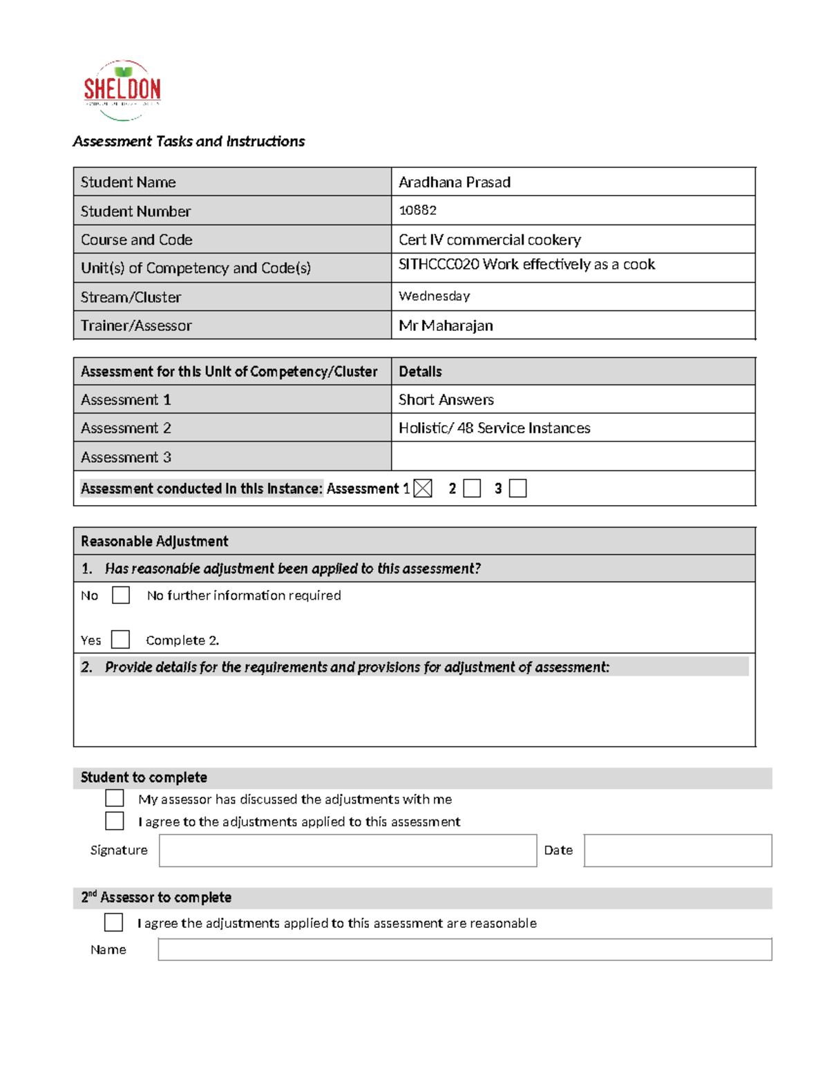 Sithccc 020 Assessment 1 -Short Answer - Assessment Tasks and ...