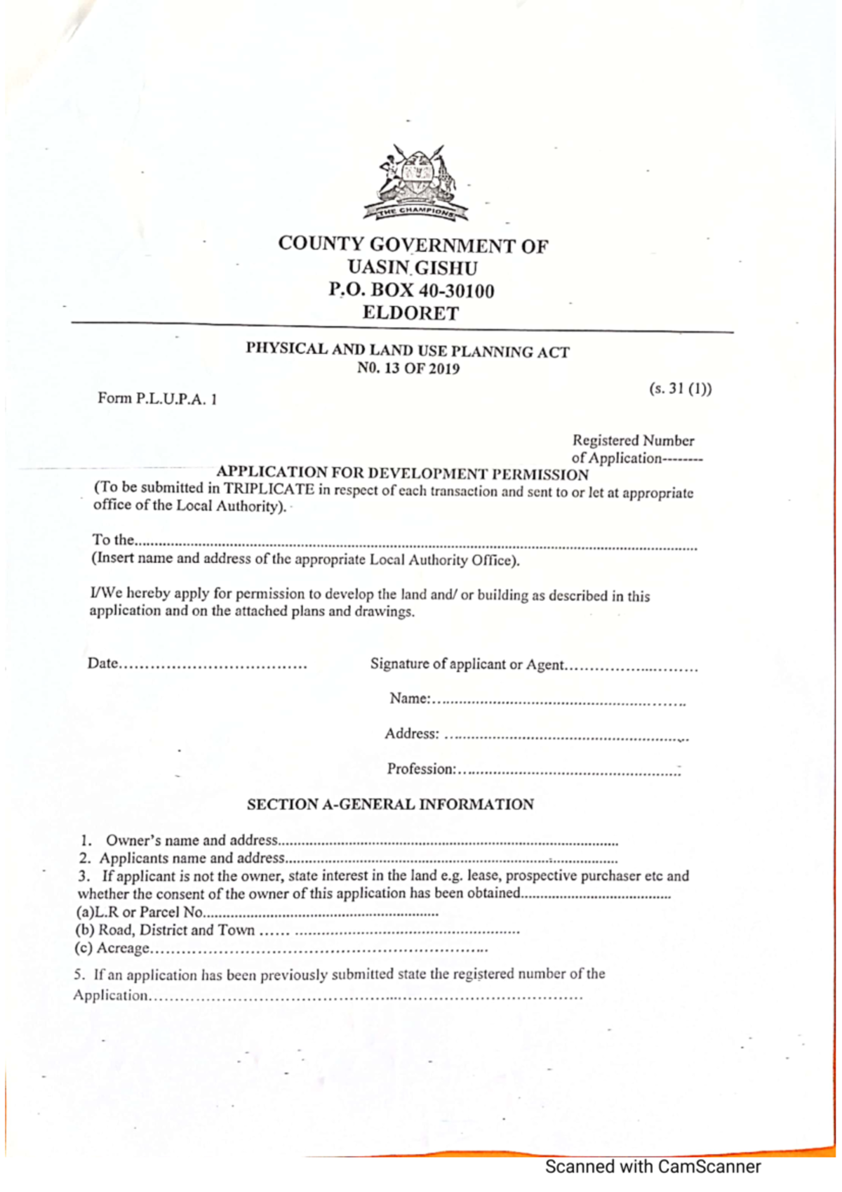 Ppa 1 form - application for development permission - Land ...
