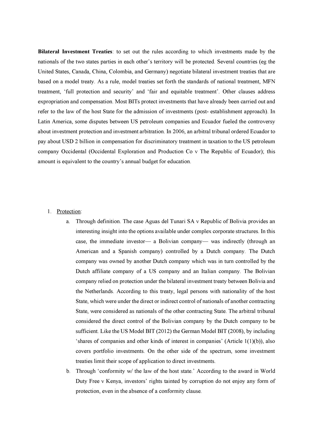 Bilateral Investment Treaties - Summary - Bilateral Investment Treaties ...