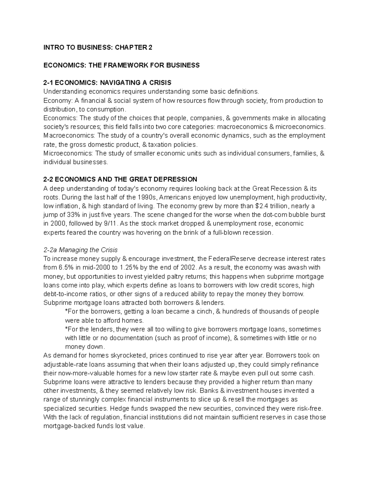 Intro To Business Chapter 2 Intro To Business Chapter 2 Economics