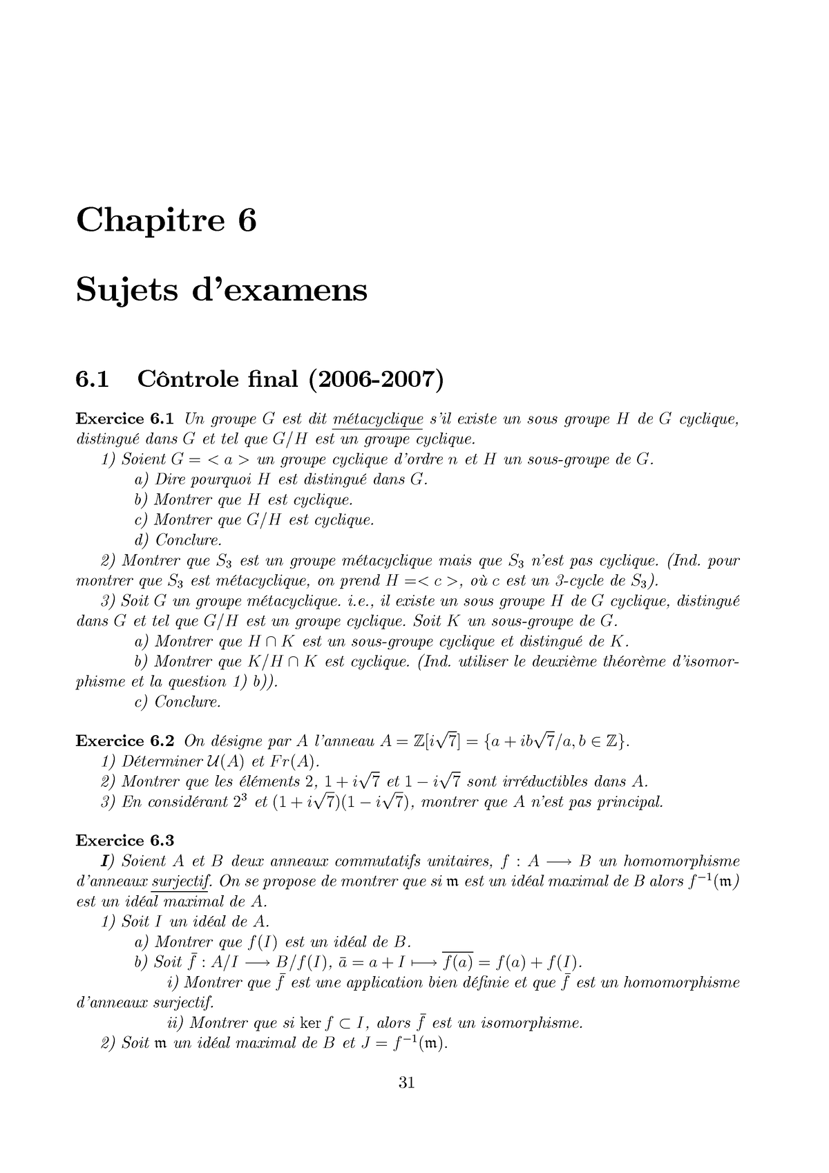 Exercices Alg4 Chapitre 6 2021-2022 - ( ) * (+ ' 4 . -(5 - - Studocu