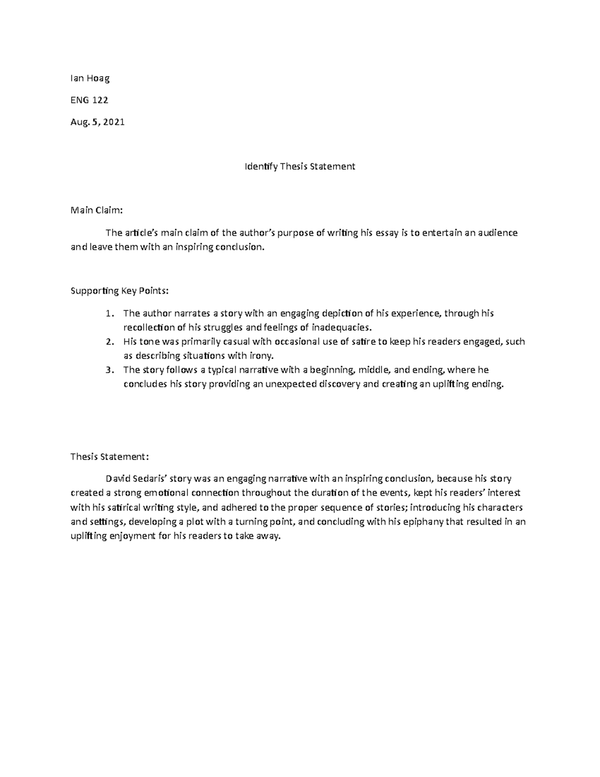 Thesis Statement Identification - ENG-122-H6727 - SNHU - Studocu