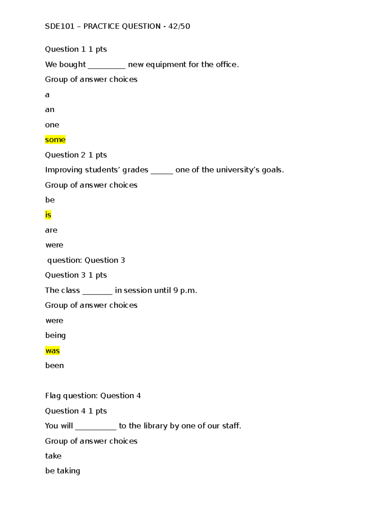 Practice Knowledge of Writing Question 1 1 pts We bought