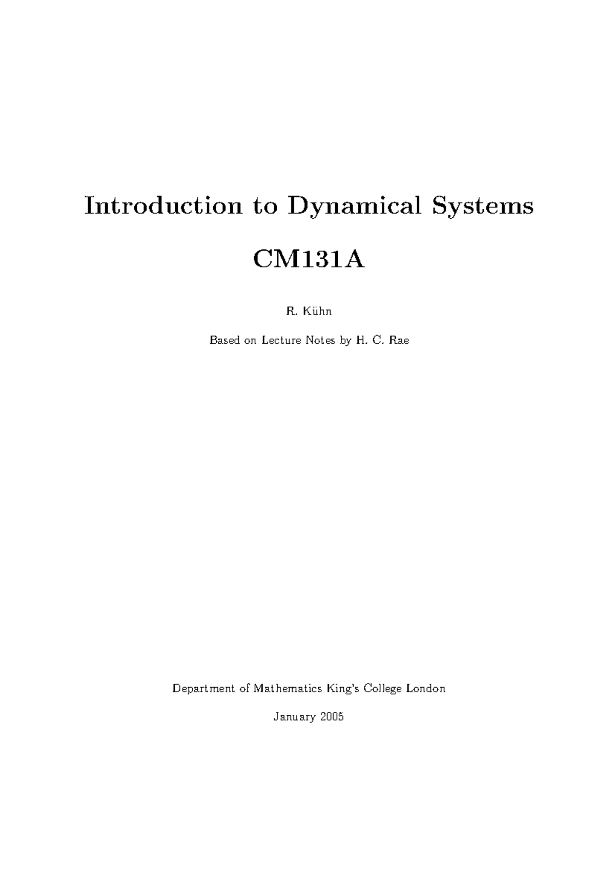 Lecture Notes - All Lectures - Introduction To Dynamical Systems CM131A ...