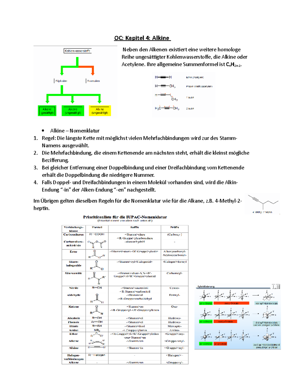 OC 4 Notes - OC: Kapitel 4: Alkine Neben Den Alkenen Existiert Eine ...