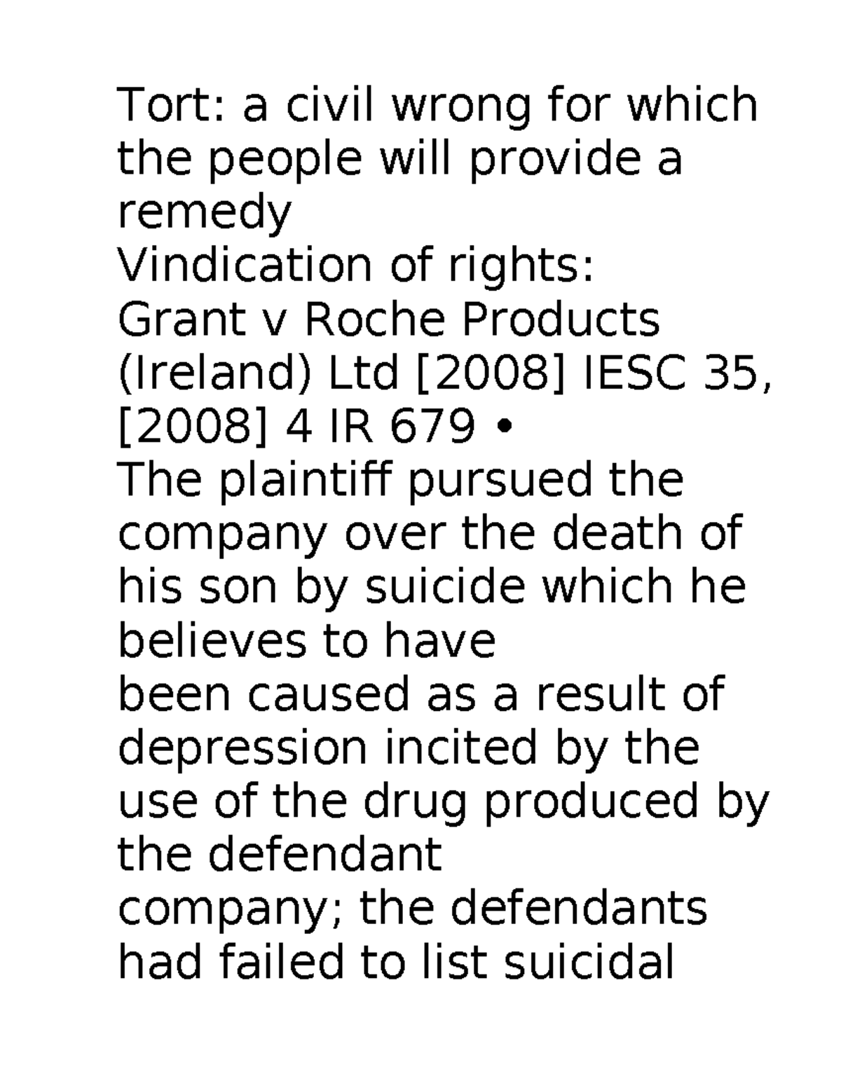 1 Introduction to Tort Law - Tort: a civil wrong for which the people ...