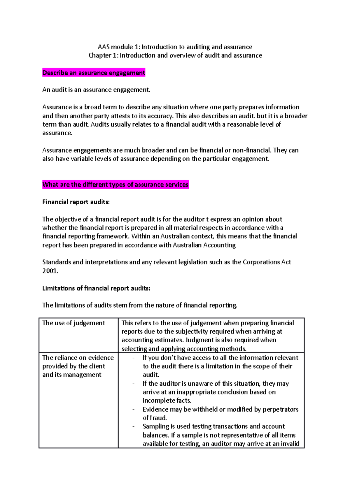 AAS module 1 - Lecture notes 1 - AAS module 1: Introduction to auditing ...