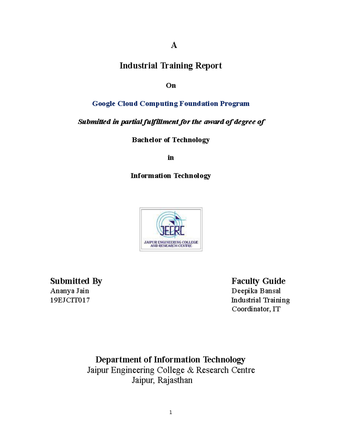 GCCF Report - A Industrial Training Report On Google Cloud Computing ...