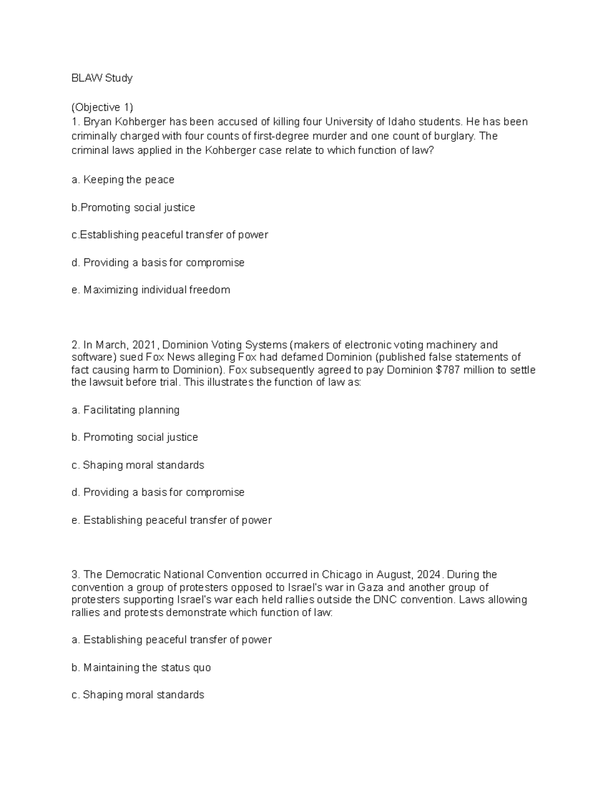 BLAW EXAM 1 - EXAM 1 NOTES - BLAW Study (Objective 1) Bryan Kohberger ...