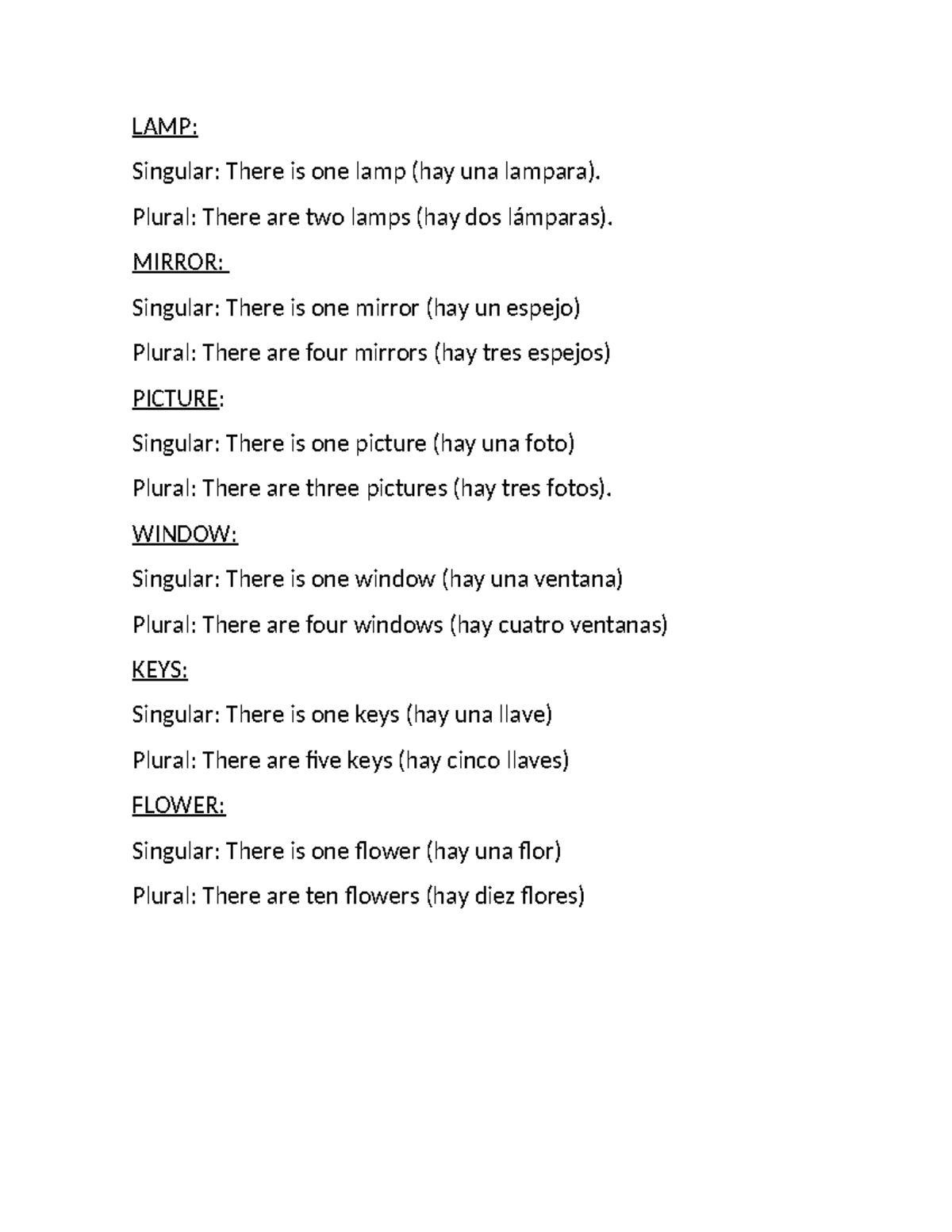 LA Trabajo de clase LAMP Singular There is one lamp (hay una