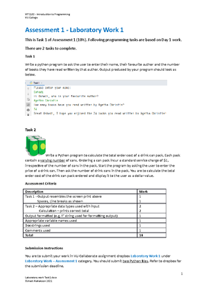 Laboratory work Task 3 - VIT1102 ‐ Introduction to Programming VU ...