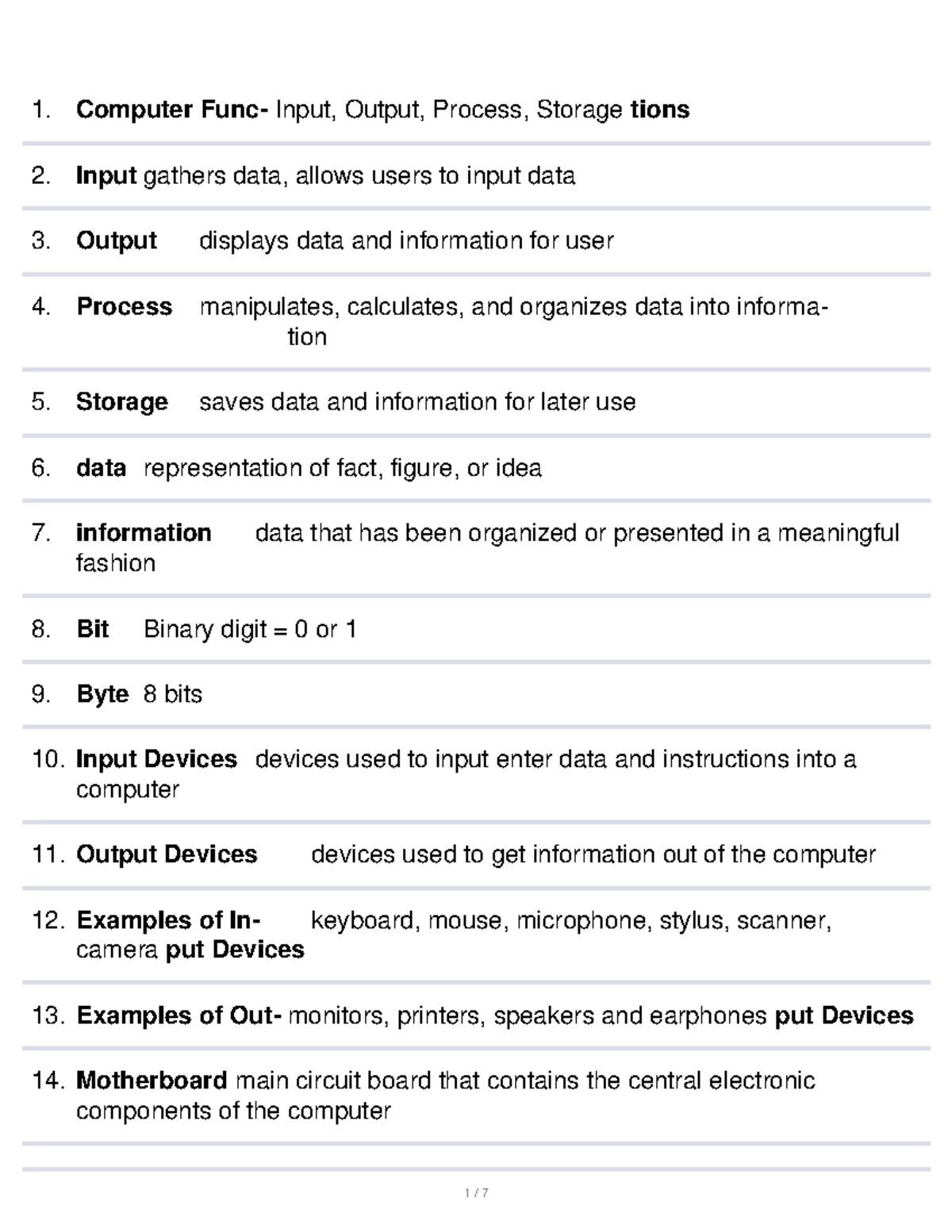 Computer science notes - Computer Func- Input, Output, Process, Storage ...