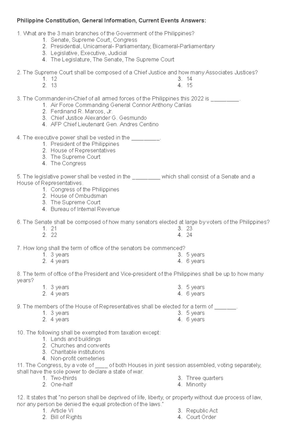 Civil Service Reviewer 2 - Philippine Constitution, General Information ...