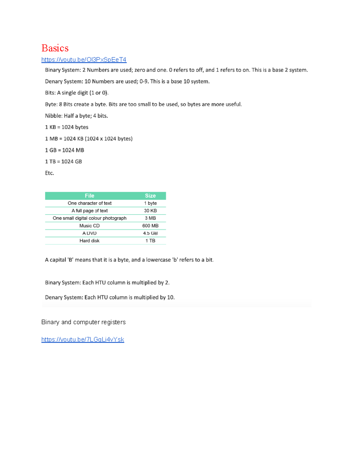 Computer science unit 1- data represenatation GCSE - Basics youtu ...