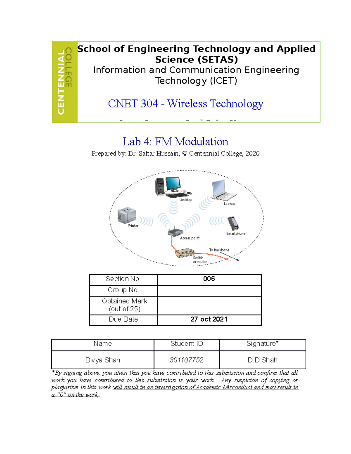 Lab 4- Wireless Technology - Lab 4: FM Modulation Prepared by: Dr ...