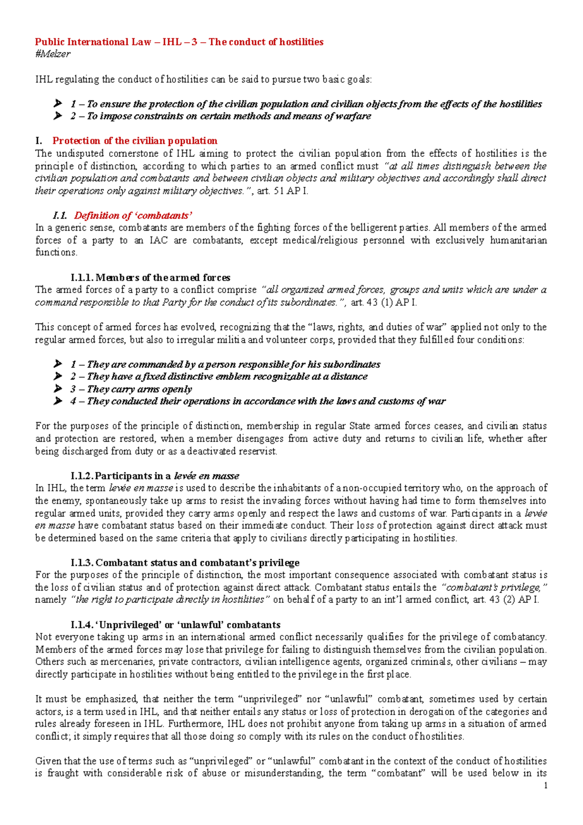 PIL - IHL - 3 - The conduct of hostilities - Public International Law ...