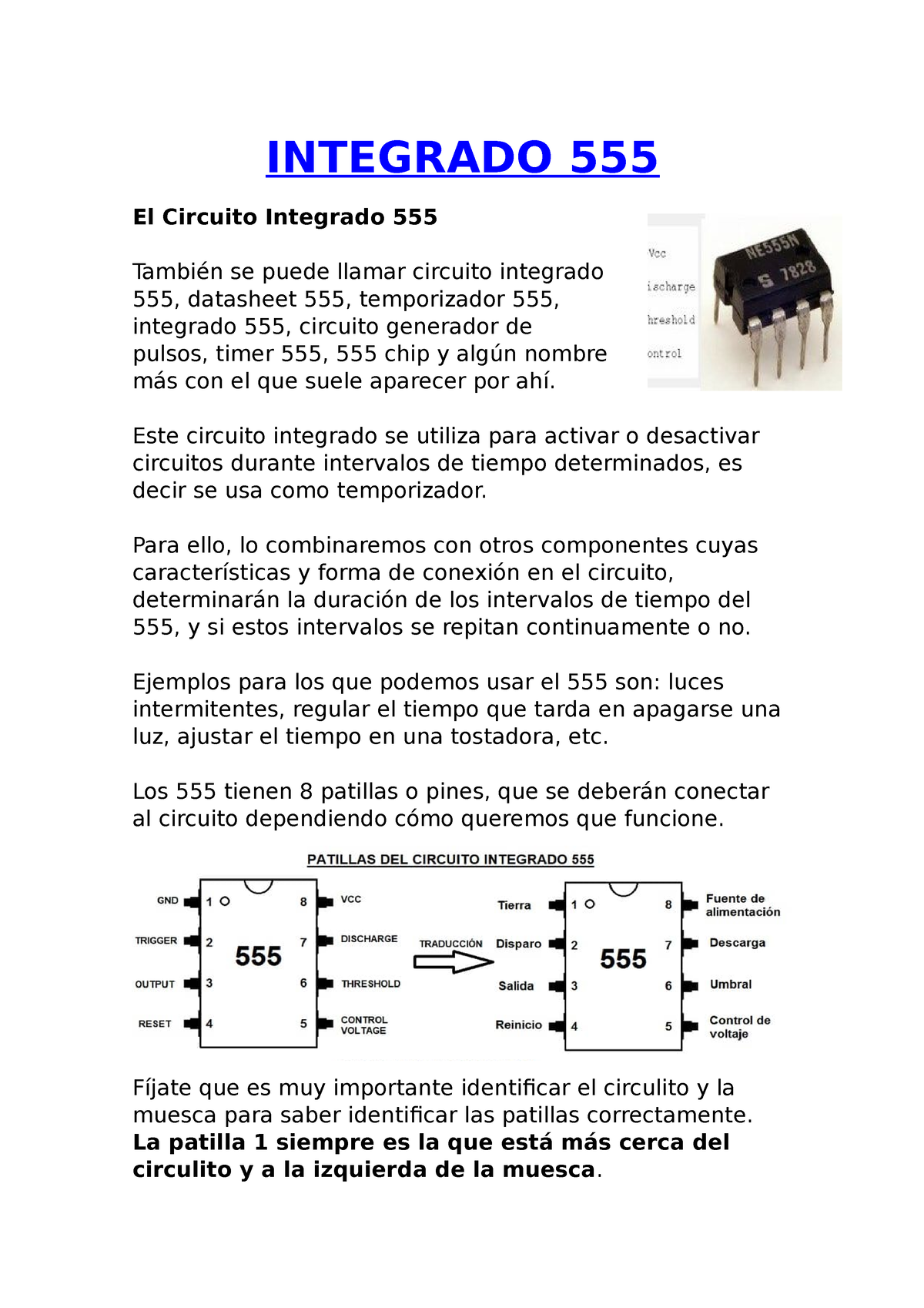 Integrado 555 Trabajo Integrado 555 El Circuito Integrado 555 También Se Puede Llamar 8918