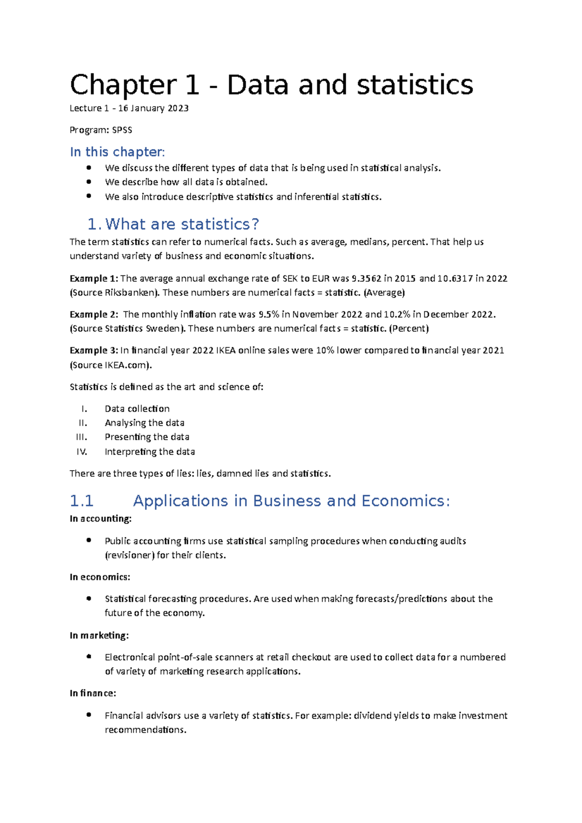 Kapitel 1 Statistik - Chapter 1 - Data and statistics Lecture 1 - 16 ...