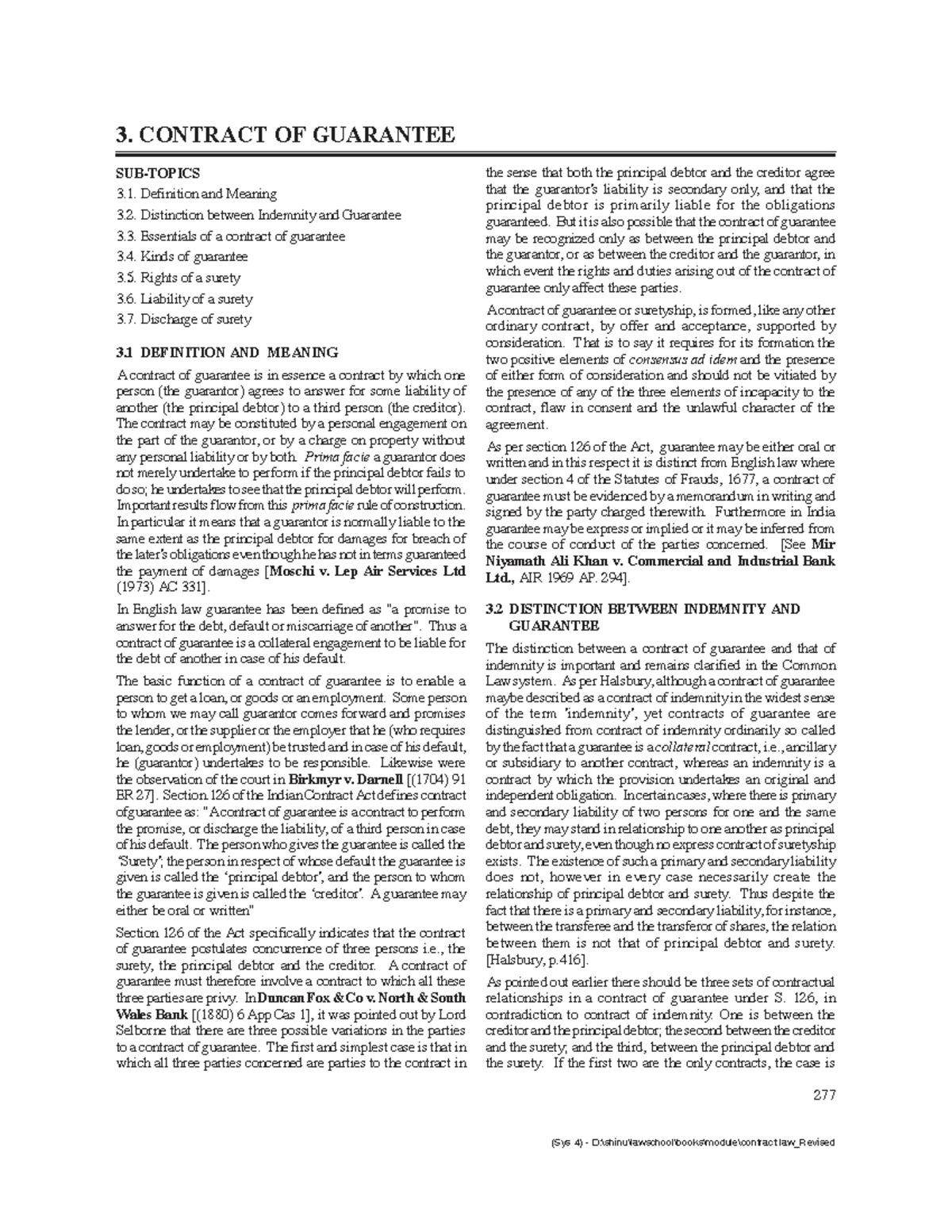 Contract of Guarantee 277 3. CONTRACT OF GUARANTEE SUBTOPICS