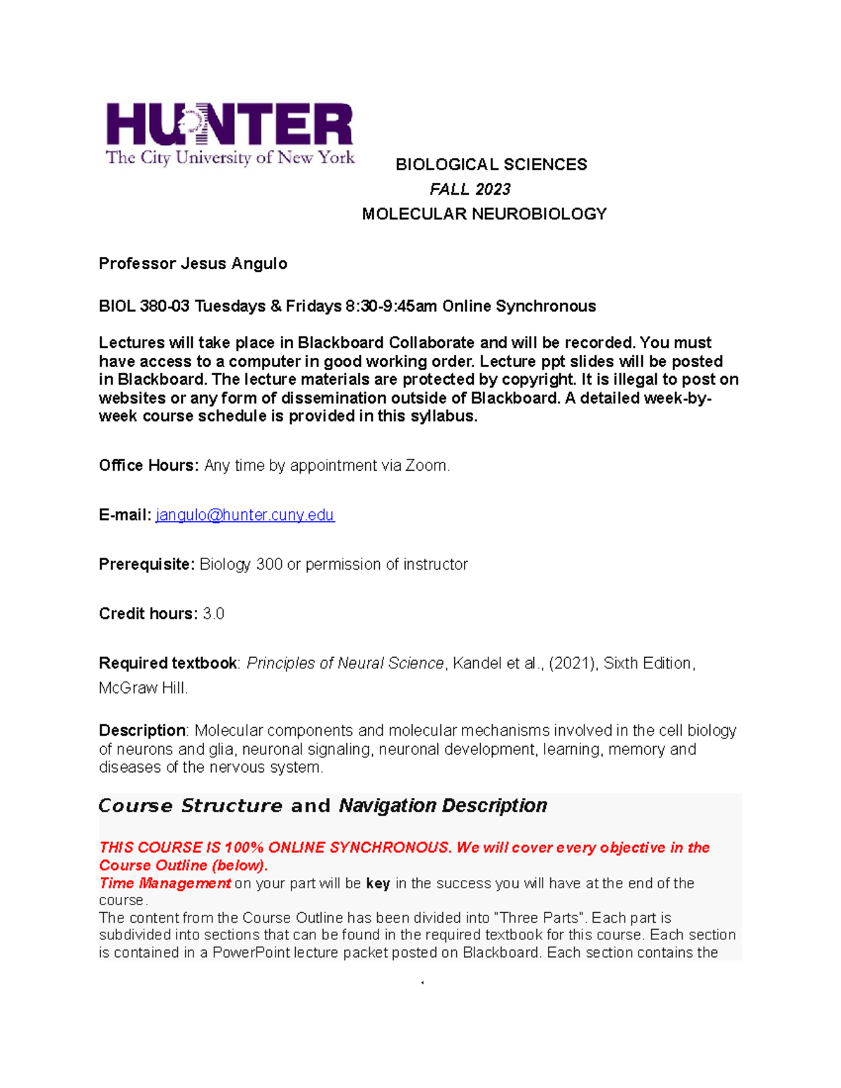 Biol 380 Syllabus 2023 Sect 3 - BIOLOGICAL SCIENCES FALL 2023 MOLECULAR ...