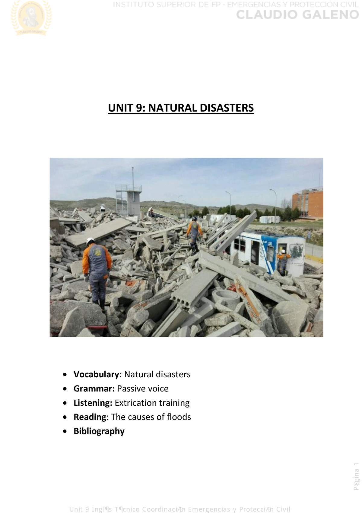 UNIT 9 Natural Disasters - UNIT 9: NATURAL DISASTERS Vocabulary ...