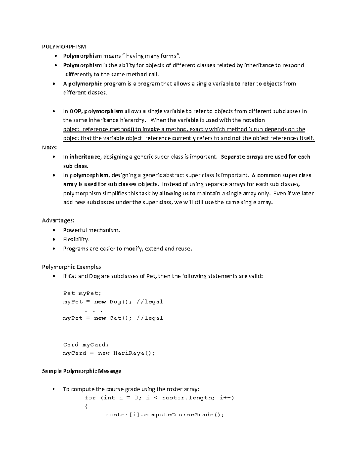 Polymorphism(Notes) - noote - ####### POLYMORPHISM Polymorphism means ...