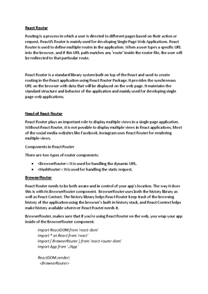 Routing - Routing ∙ Router, takes a client request, matches it against ...