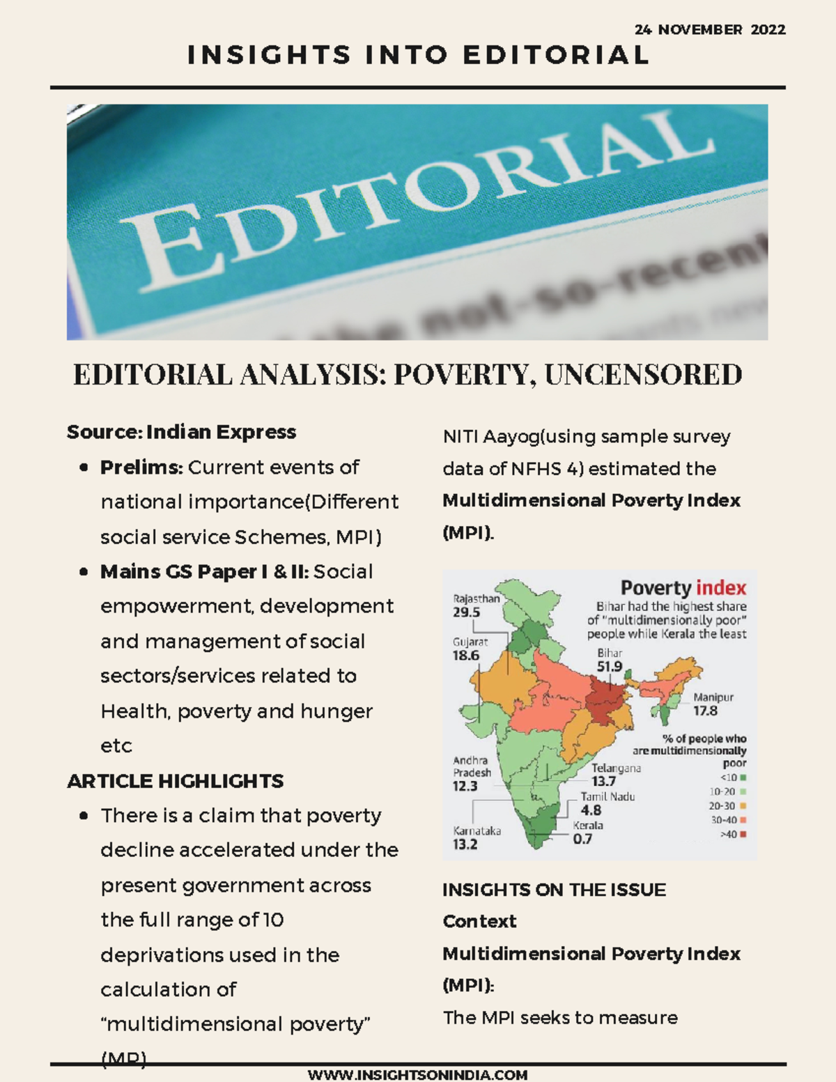 24 November 2022 Editorial Analysis - EDITORIAL ANALYSIS: POVERTY ...