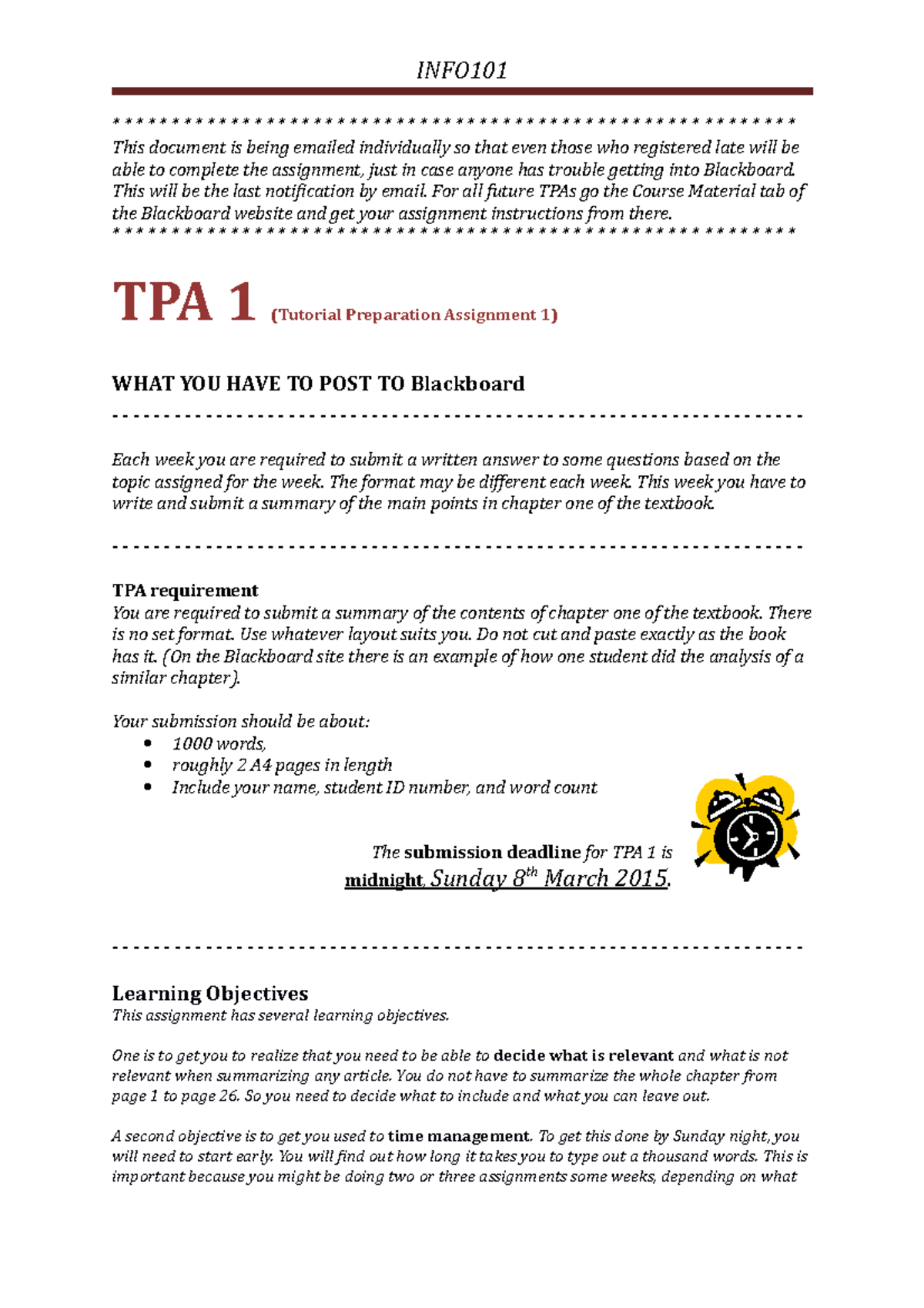 Tutorial Preparation Assignment One Requirements - INFO
