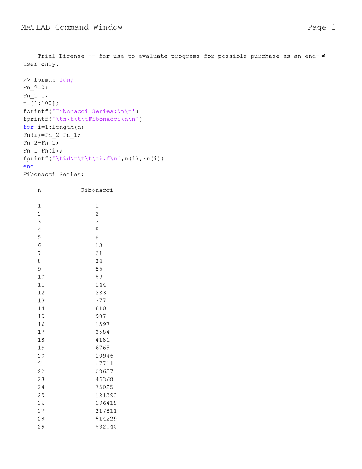 assignment command in matlab