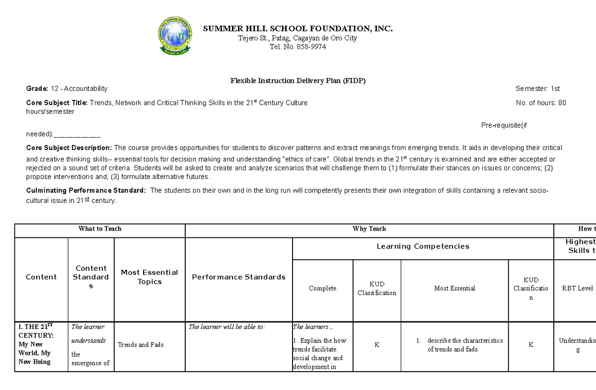 FIDP Trends, Networks, and the Critical Thinking - SUMMER HILL SCHOOL ...