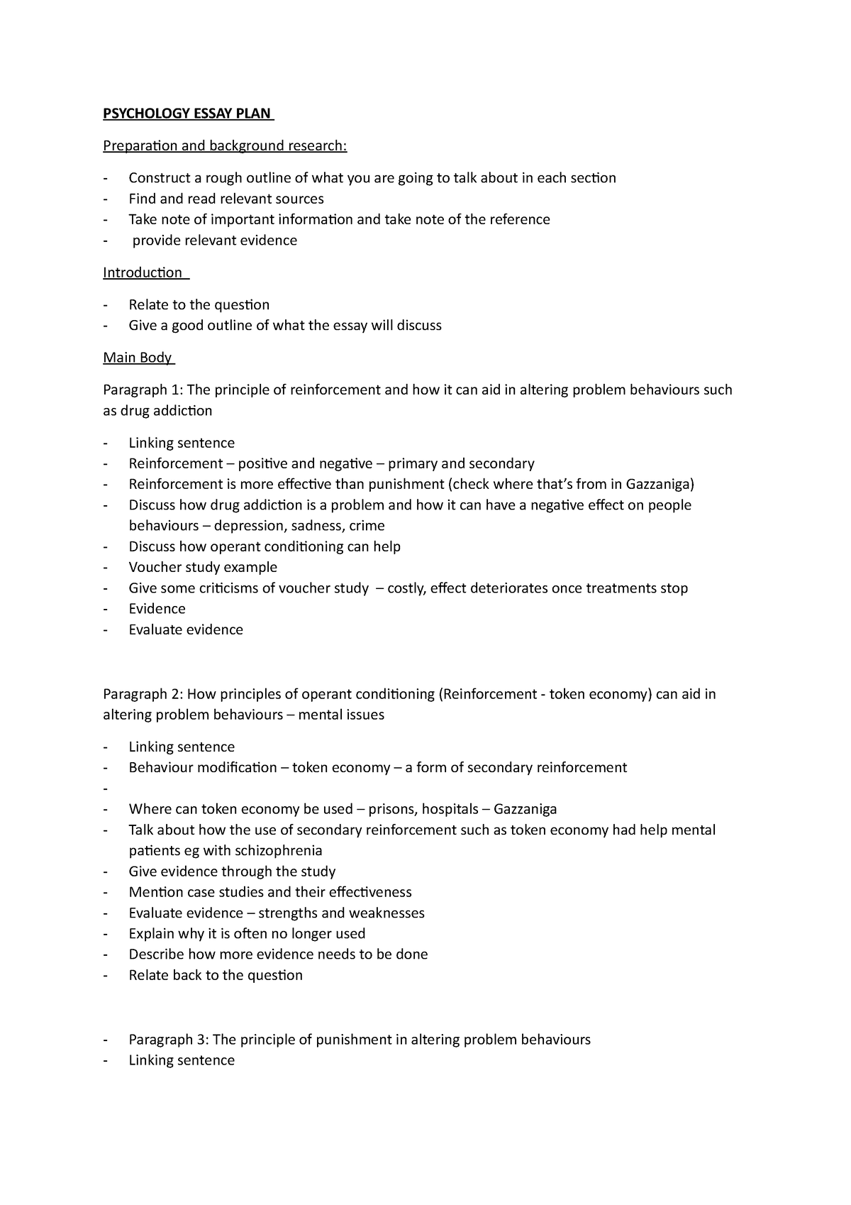 essay plan template psychology