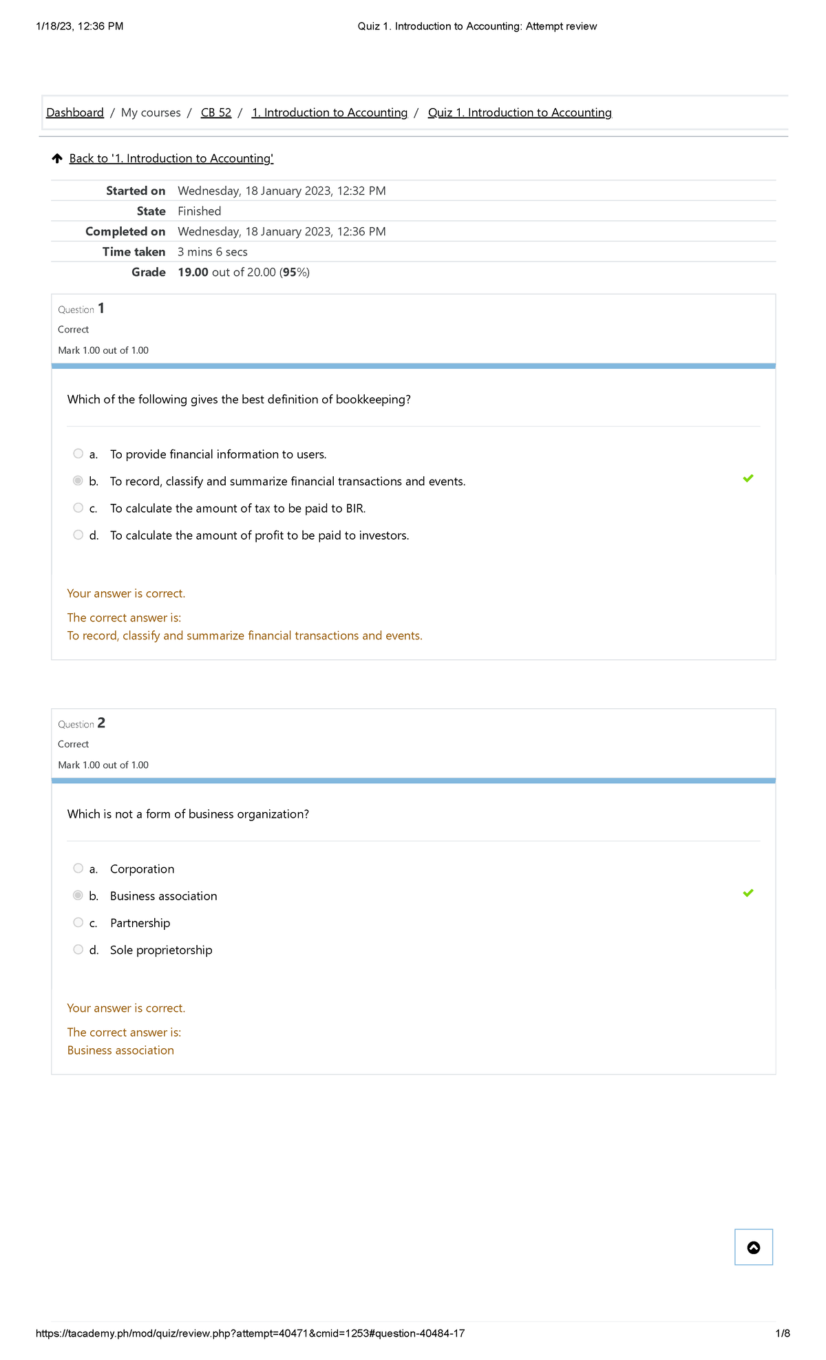 Quiz 1. Introduction to Accounting Attempt review - Back to '1 ...