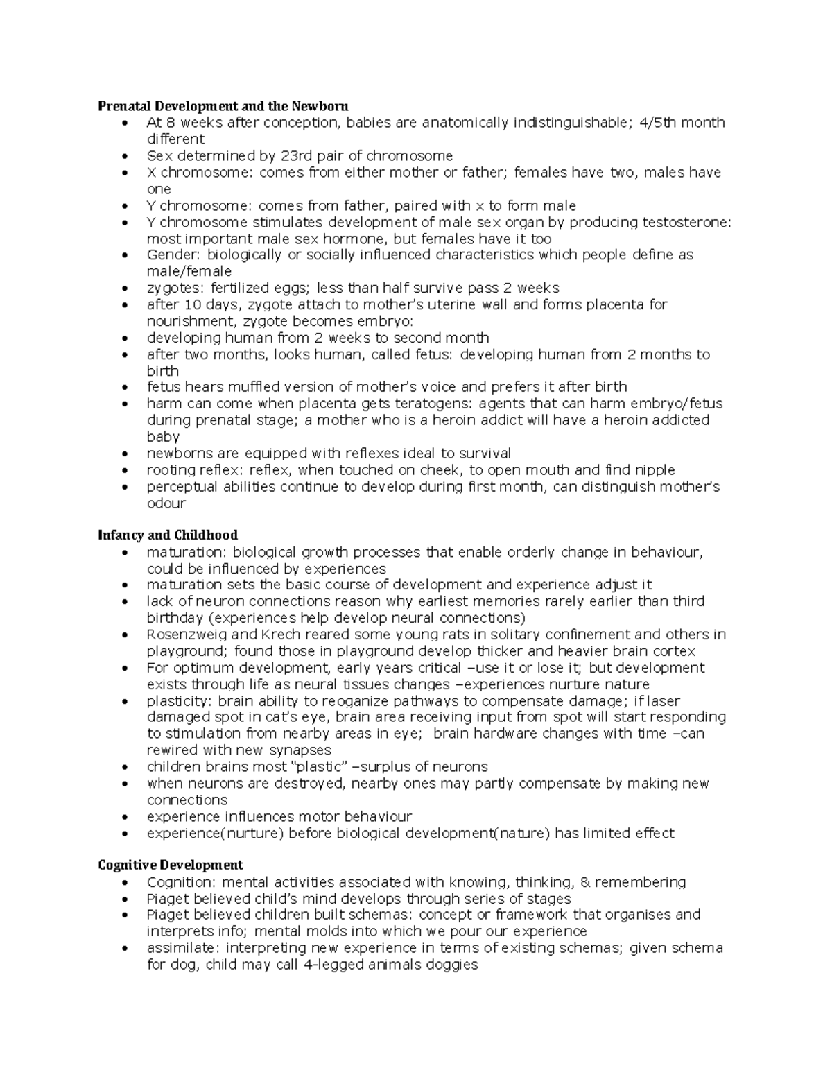 Psychology Chapter 3 - Child Development - Prenatal Development And The 