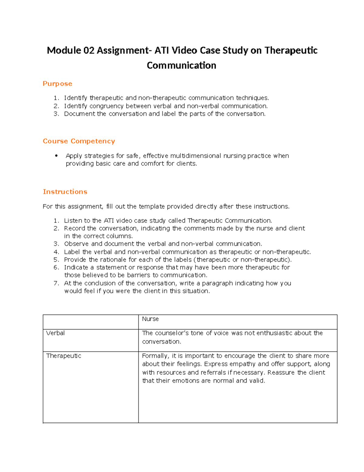 ati case study therapeutic communication