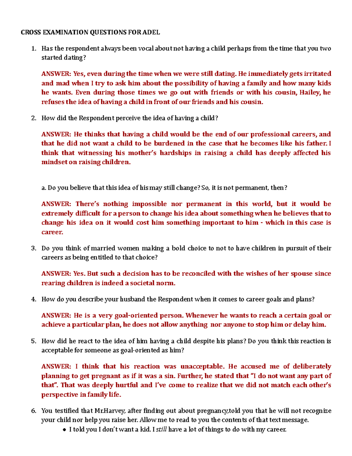 Cross Examination Questions FOR ADEL CROSS EXAMINATION QUESTIONS FOR